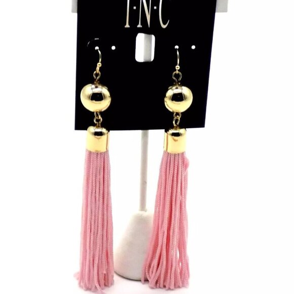 INC International Concepts Linear Dangle Earrings Pink Fringe Gold-tone 5" Long - Picture 1 of 4